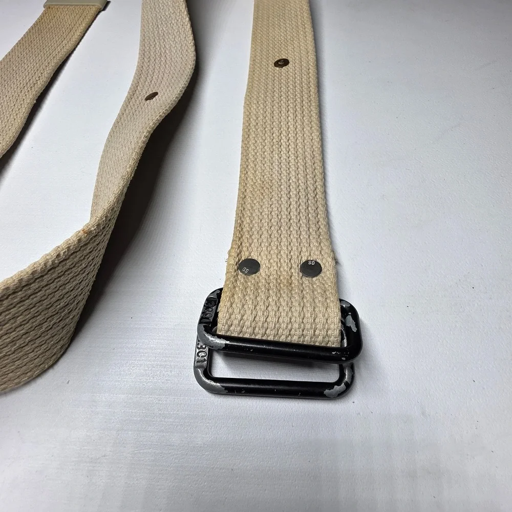 G-Star Raw Men Canvas Web Belt Tan Khaki Double D-Ring Utility Workwear 46 Inch